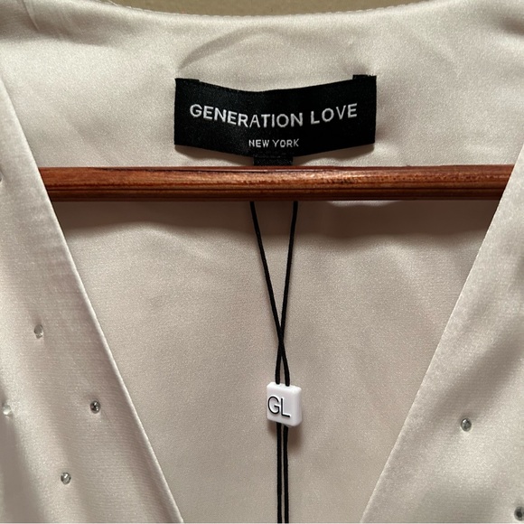 Generation Love Rafael Bone Satin Crystal Embellished Mini Dress NWT - Picture 3 of 9